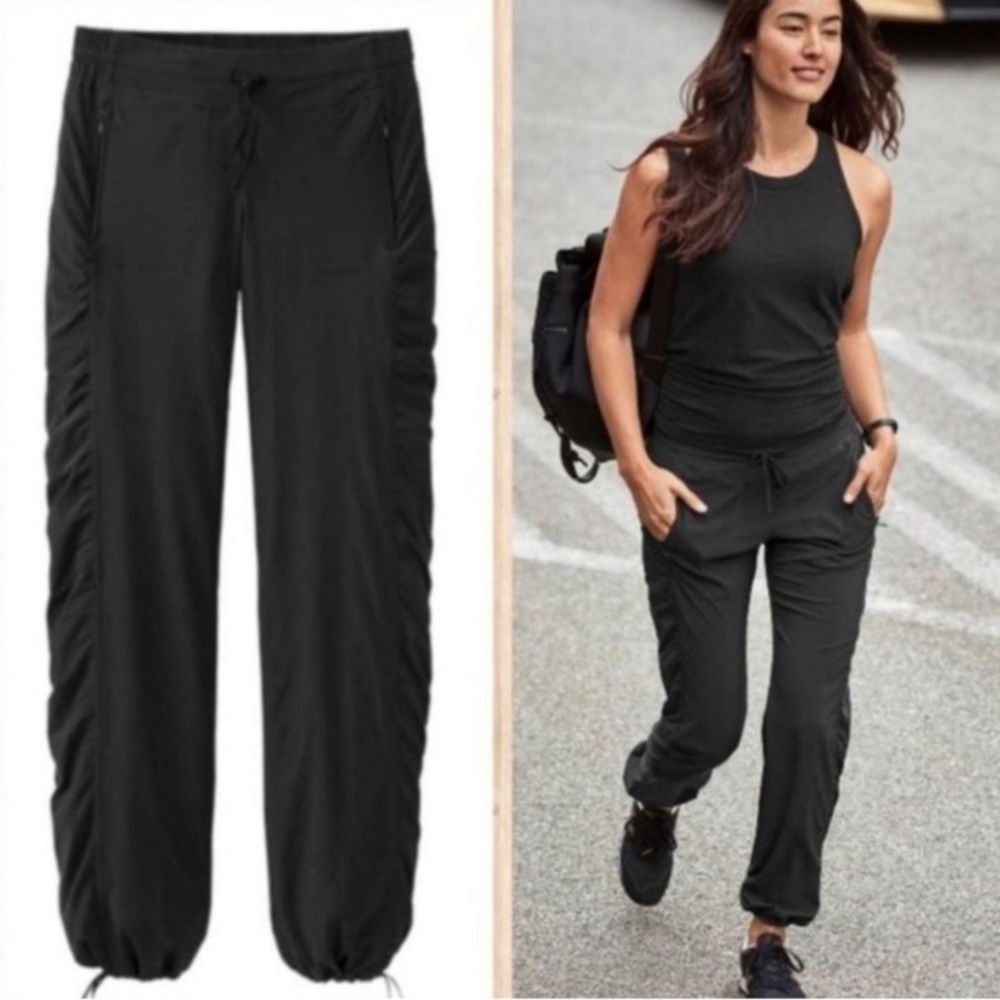 Athleta La Viva Ruched Lightweight Joggers Pants Blac… Gem